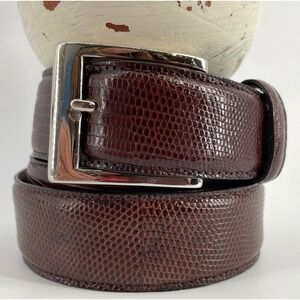 Torino Elite Ringmark Lizard Belt Made USA Sz 34 Brown Solid Brass Italy Buckle